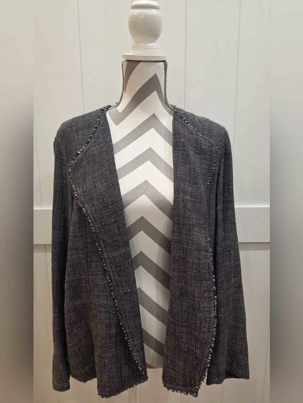 Eileen Fisher Open Front Raw Trim Linen/ Rayon  Blazer / Jacket *166